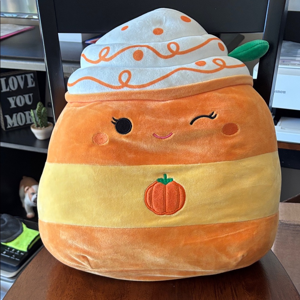 Squishmallows Orange Yellow Pumpkin Patch Plush with White Whipped Top